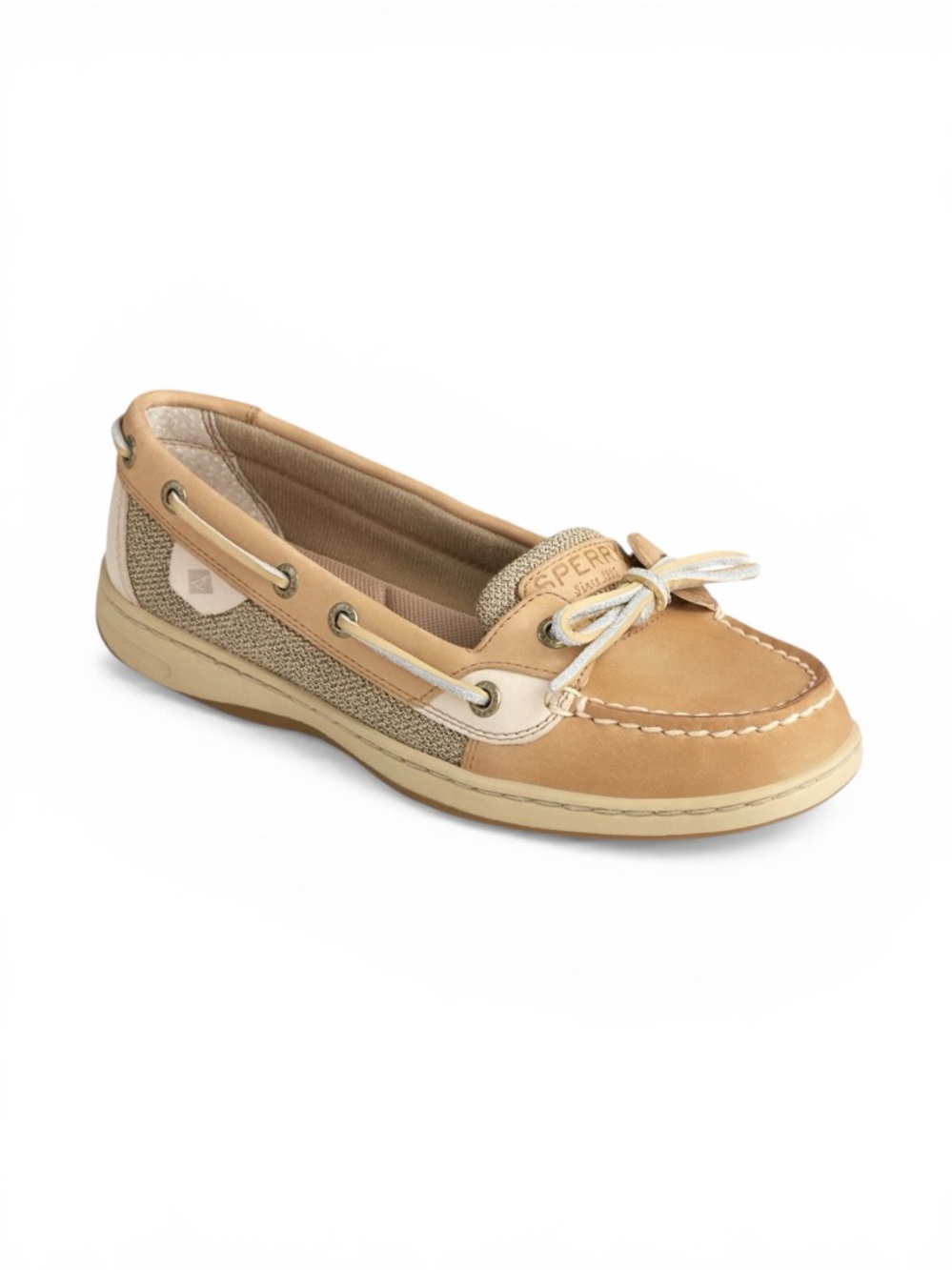Sperry Angelfish 1 Eye Boat Shoe Tan Beige Leather Canvas Preppy Size 8